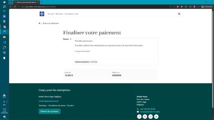 Panier d'achat et processus de commande Odoo